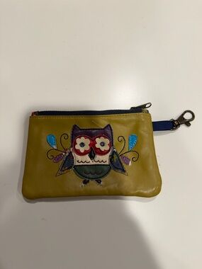 Leather Owl Wristlet Coin Pouch